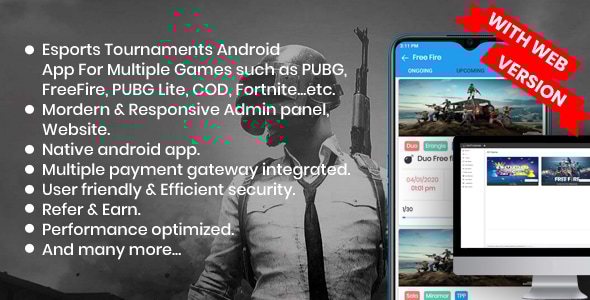 BattleMania Tournament App with Web Version & Admin Panel (PUBG, Free Fire, COD)